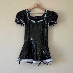 Hula Kula Black Shiny Maid Dress with White Lace Trim
